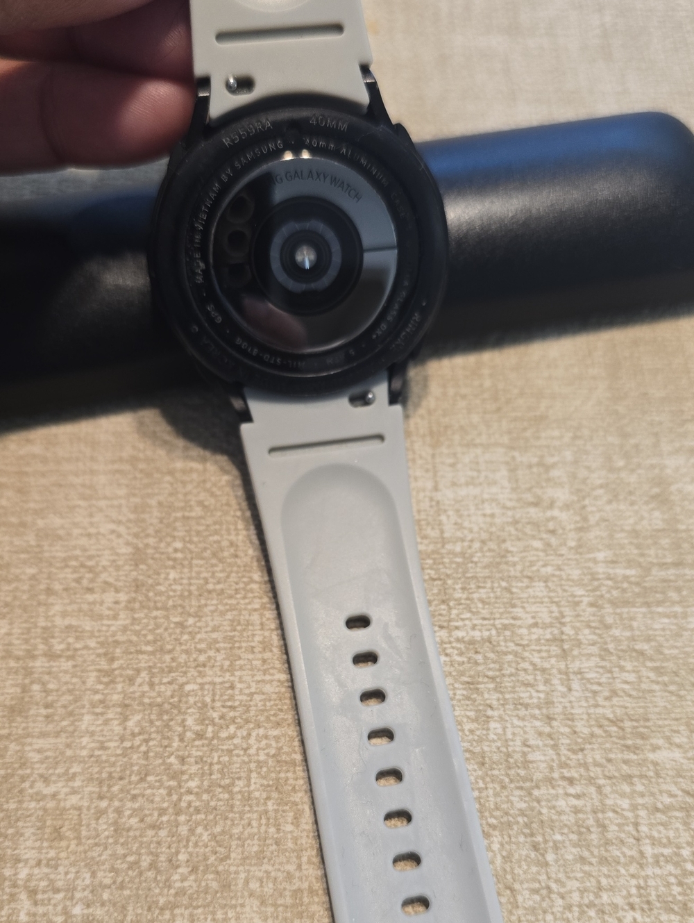 Samsung Smartwatch with Light Gray Silicone Strap